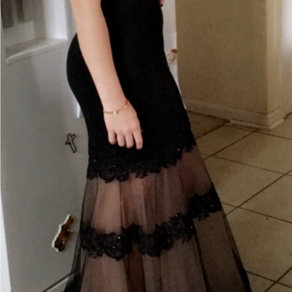 Elegant Black and Tan Evening Dress